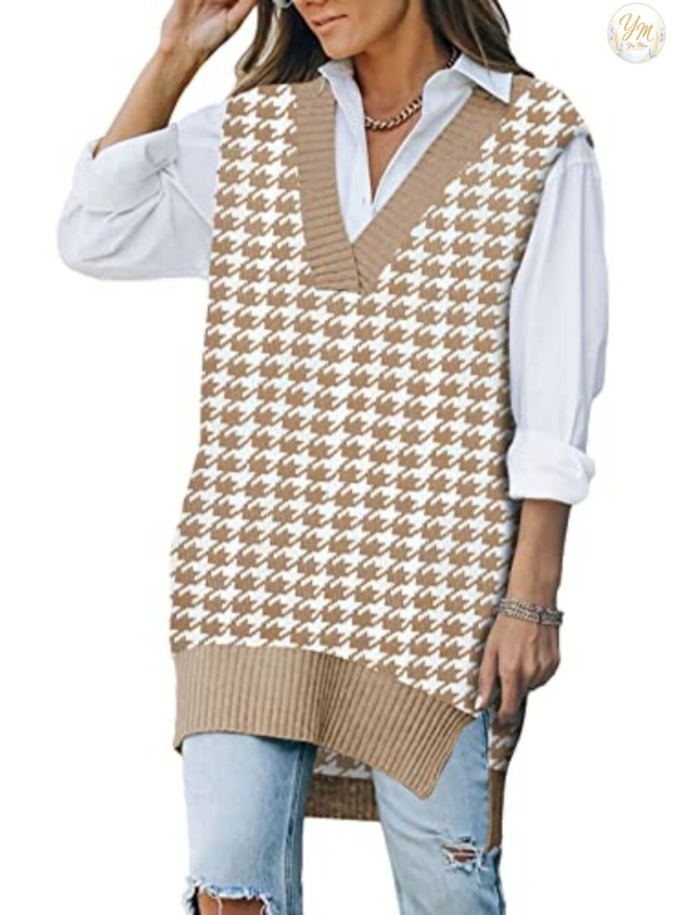 Oversized V Neck Knit Sweater Vest Tunic Sleeveless Pullover Top